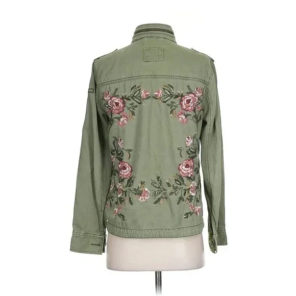 Vtg Y2K Abercrombie Floral Embroidered Green Utility Jacket | Military Boho Twee - Picture 2 of 14